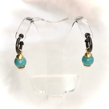 Load image into Gallery viewer, Handmade Sterling Silver &amp; Persian Turquoise Earrings with 24kt Vermeil &amp; Oxidized Patina - The Gem Mine
