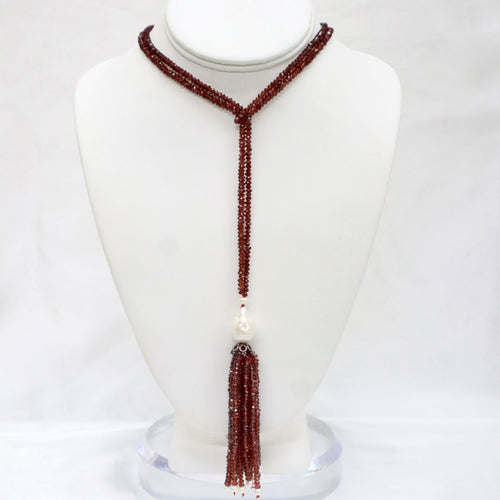 Handmade Necklace with Sterling Silver, Faceted Garnet, & White Freshwater Pearls - The Gem Mine