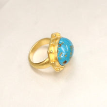 Load image into Gallery viewer, Handmade 24kt Gold over Fine Silver Persian Turquoise Ring - The Gem Mine
