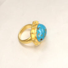 Load image into Gallery viewer, Handmade 24kt Gold over Fine Silver Persian Turquoise Ring - The Gem Mine