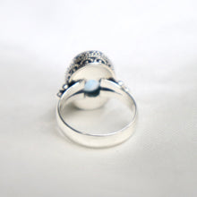 Load image into Gallery viewer, Sterling Silver Bali-Design Ring with Bead Accents set with Faceted Blue Topaz - The Gem Mine