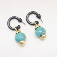 Load image into Gallery viewer, Handmade Sterling Silver &amp; Persian Turquoise Earrings with 24kt Vermeil &amp; Oxidized Patina - The Gem Mine
