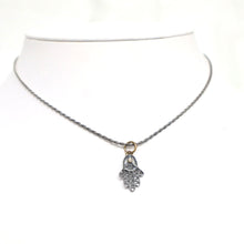 Load image into Gallery viewer, Hand-Crafted Sterling Silver Hamsa Pendant Necklace with 24kt Gold & Diamond Accents