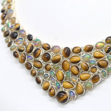 Load image into Gallery viewer, Handmade Sterling Silver Tiger's Eye and Ethiopian Opal Collar Necklace