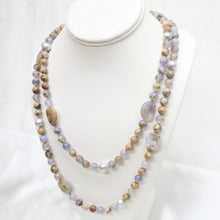 Load image into Gallery viewer, Hand-Knotted Chalcedony & Freshwater Pearl Silk Necklace - The Gem Mine