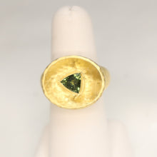 Load image into Gallery viewer, Handmade 24kt Gold over Fine Silver Ring set with Green Tourmaline - The Gem Mine