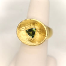 Load image into Gallery viewer, Handmade 24kt Gold over Fine Silver Ring set with Green Tourmaline - The Gem Mine
