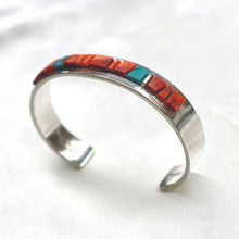 Load image into Gallery viewer, Handmade Sterling Silver Cobblestone Inlay Cuff Bracelet signed by Navajo artists Ed & Patricia Becenti