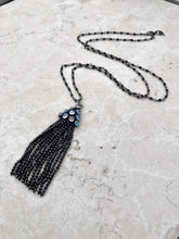 Load image into Gallery viewer, Black Sterling Silver and Black Spinel Necklace with Rainbow Moonstone - The Gem Mine
