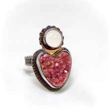 Load image into Gallery viewer, Julie Shaw | Hand-Patinaed Sterling Silver Ring set with Moonstone & Cobalto-Calcite - The Gem Mine