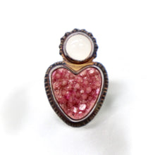 Load image into Gallery viewer, Julie Shaw | Hand-Patinaed Sterling Silver Ring set with Moonstone & Cobalto-Calcite - The Gem Mine