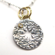 Load image into Gallery viewer, Hand-crafted Sterling Silver &amp; 24kt Gold Diamond Compass Necklace
