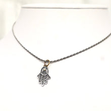 Load image into Gallery viewer, Hand-Crafted Sterling Silver Hamsa Pendant Necklace with 24kt Gold &amp; Diamond Accents
