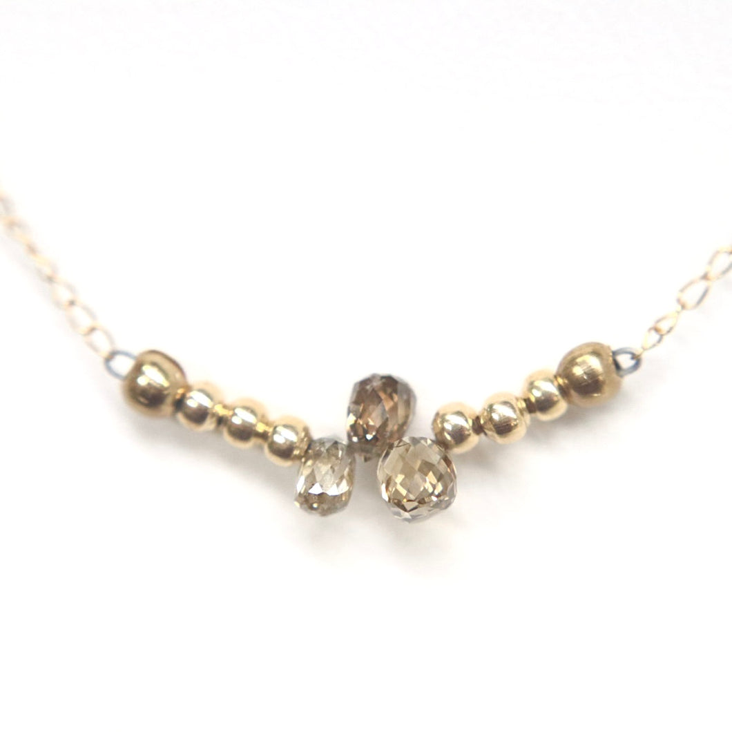 Hand-wired 14 Karat Gold Champagne Diamond Necklace