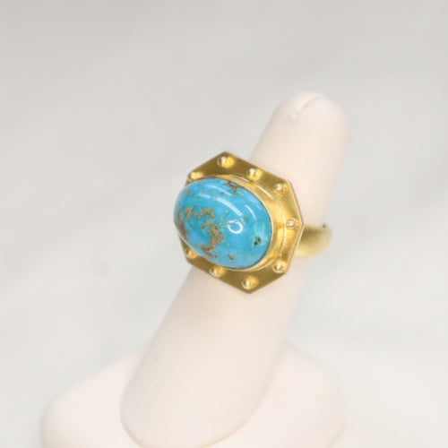 Handmade 24kt Gold over Fine Silver Persian Turquoise Ring - The Gem Mine