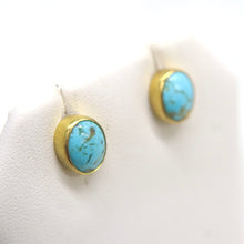 Load image into Gallery viewer, Handmade 22 Karat Gold Turquoise Stud Earrings - The Gem Mine
