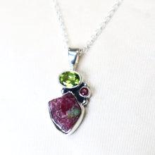 Load image into Gallery viewer, Sterling Silver Necklace with Ruby &amp; Peridot - The Gem Mine
