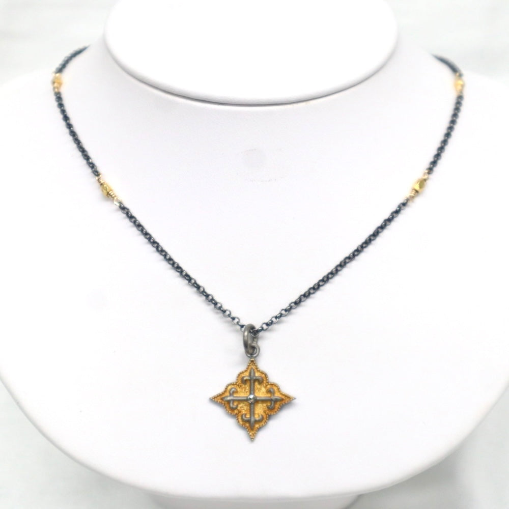 Black Sterling Silver Necklace with an 18kt Gold Vermeil Pendant with Diamond Accent