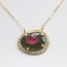 Load image into Gallery viewer, 18 Karat Gold Watermelon Tourmaline &amp; Diamond Pendant Necklace | Felix Z
