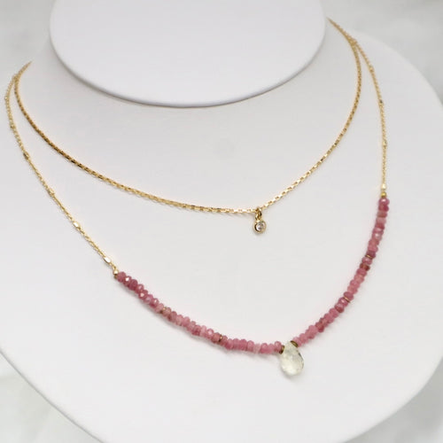 Nakamol | Handmade Two-Strand Necklace with Faceted Pink Tourmaline & White Topaz - The Gem Mine