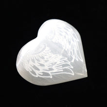 Load image into Gallery viewer, Carved Selenite Heart With Angel Wing Etching
