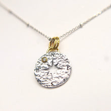 Load image into Gallery viewer, Hand-crafted Sterling Silver &amp; 24kt Gold Diamond Compass Necklace
