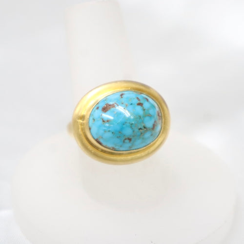 Handmade 24kt Gold over Fine Silver Ring with Persian Turquoise - The Gem Mine
