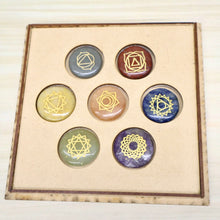 Load image into Gallery viewer, Wooden “Flower of Life” Chakra Gemstone Set
