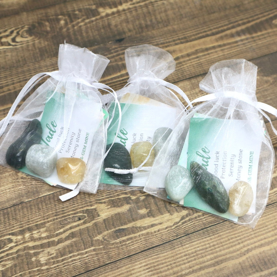 “Prosperity & Abundance Pouch”with Citrine, Green Aventurine, & Jade