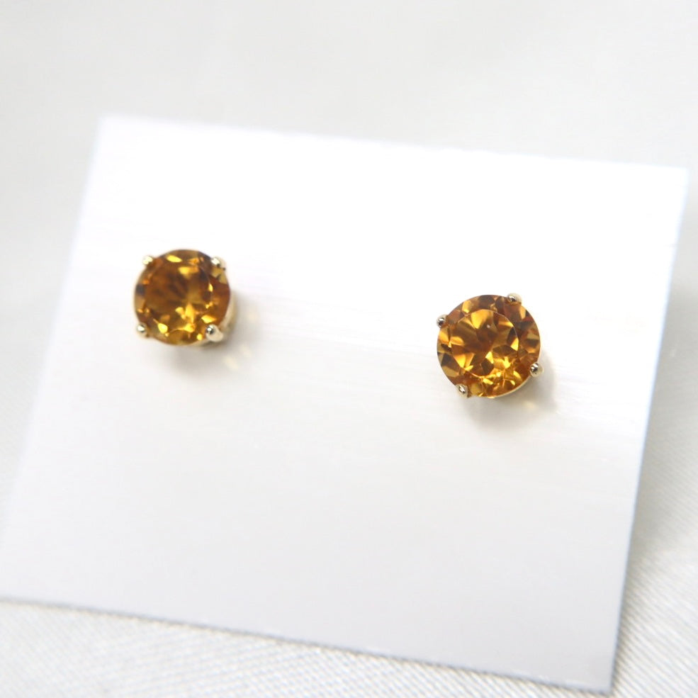 14 Karat Gold Faceted Citrine Stud Earrings