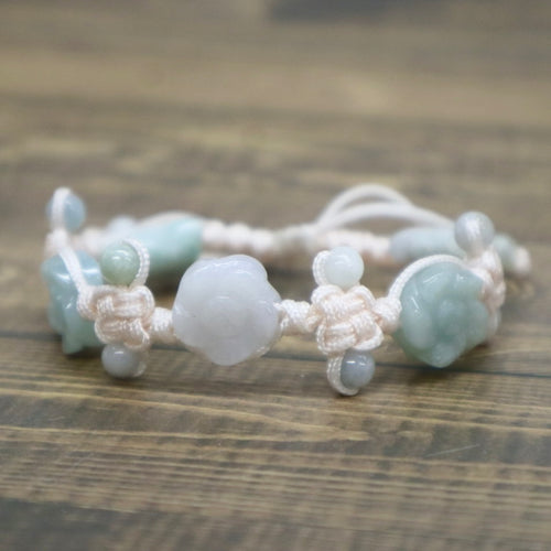 Jade by Nikolai | Burmese Jadeite “Cherry Blossom & Fish” Silk Cord Bracelet - The Gem Mine