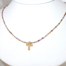 Load image into Gallery viewer, Multi-Color Sapphire Necklace with 18 Karat Gold Vermeil Diamond Pendant
