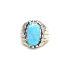 Load image into Gallery viewer, Handmade Sterling Silver Turquoise Ring by Navajo artist Spencer
