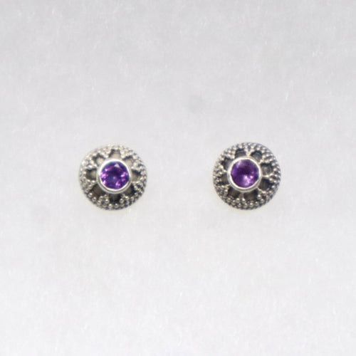 Sterling Silver Dot Design Stud Earrings set with Faceted Amethyst - The Gem Mine