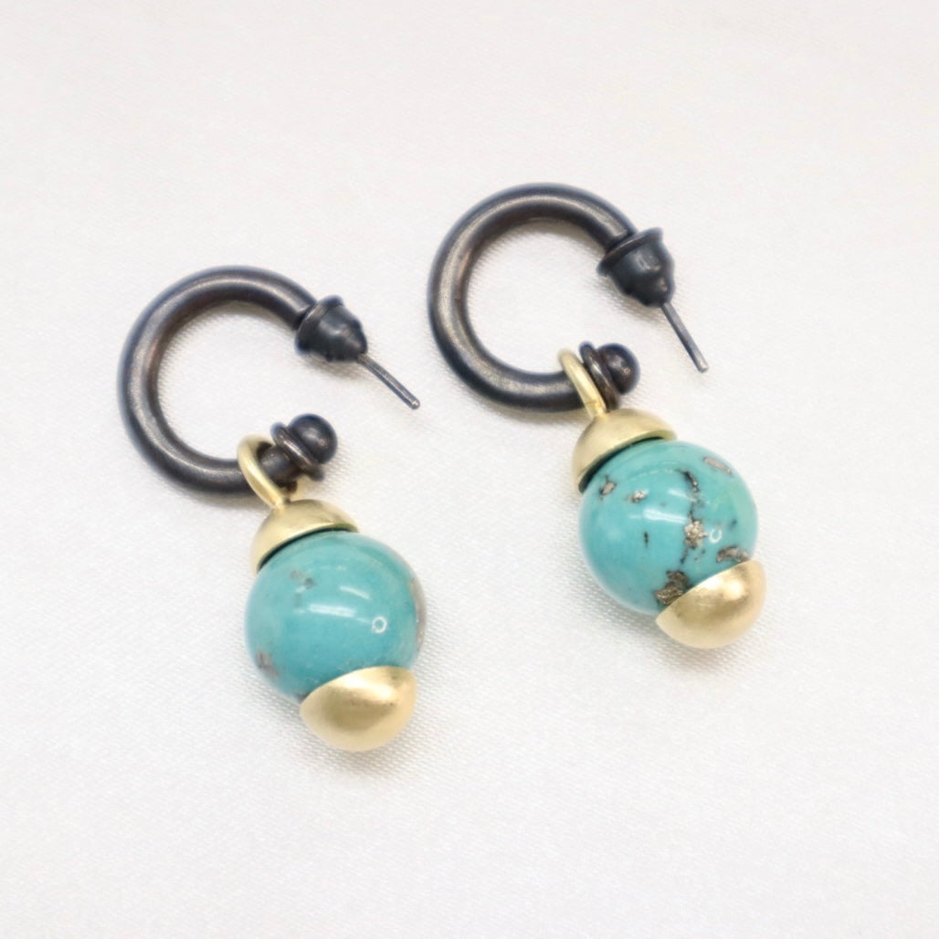 Handmade Sterling Silver & Persian Turquoise Earrings with 24kt Vermeil & Oxidized Patina - The Gem Mine
