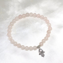 Load image into Gallery viewer, Rose Quartz &amp; Sterling Silver Hamsa Bracelet - The Gem Mine
