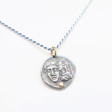 Load image into Gallery viewer, Hand-crafted Sterling Silver &amp; Diamond Reversible Astros “Coin”Necklace with 24kt Gold
