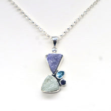 Load image into Gallery viewer, Handmade Sterling Silver Pendant Necklace set with Tanzanite, Aquamarine, Blue Topaz, &amp; Iolite
