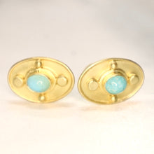 Load image into Gallery viewer, Handmade 24kt Gold over Fine Silver with Persian Turquoise Cufflinks - The Gem Mine
