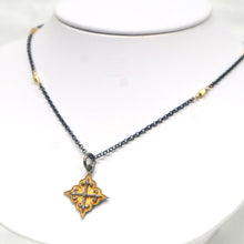 Load image into Gallery viewer, Black Sterling Silver Necklace with an 18kt Gold Vermeil Pendant with Diamond Accent
