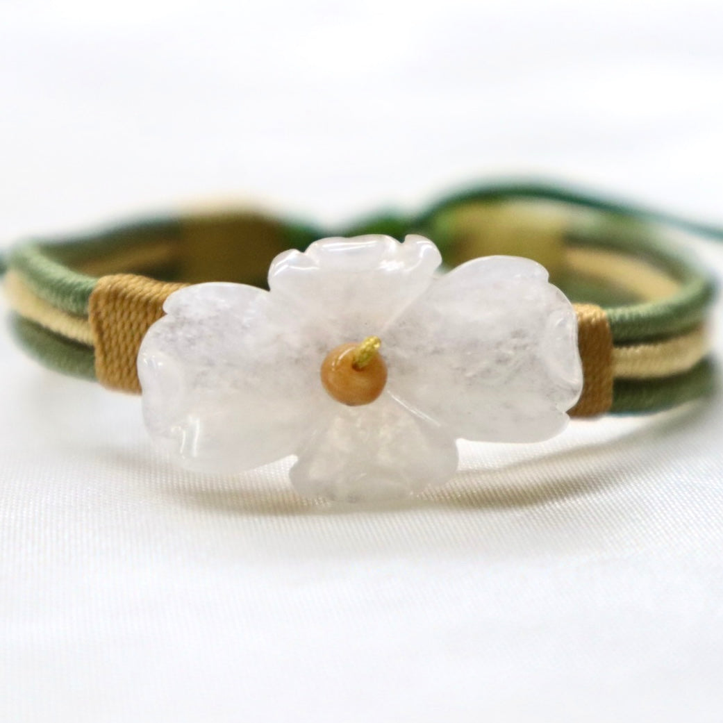 Jade by Nikolai | Handmade Burmese Jadeite Lily Silk Cord Bracelet - The Gem Mine