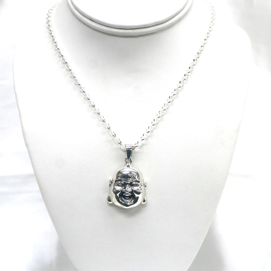 Sterling Silver “The Laughing Buddha” Head Pendant Necklace