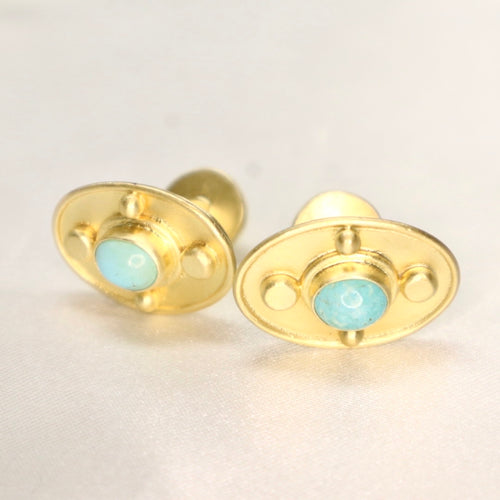 Handmade 24kt Gold over Fine Silver with Persian Turquoise Cufflinks - The Gem Mine