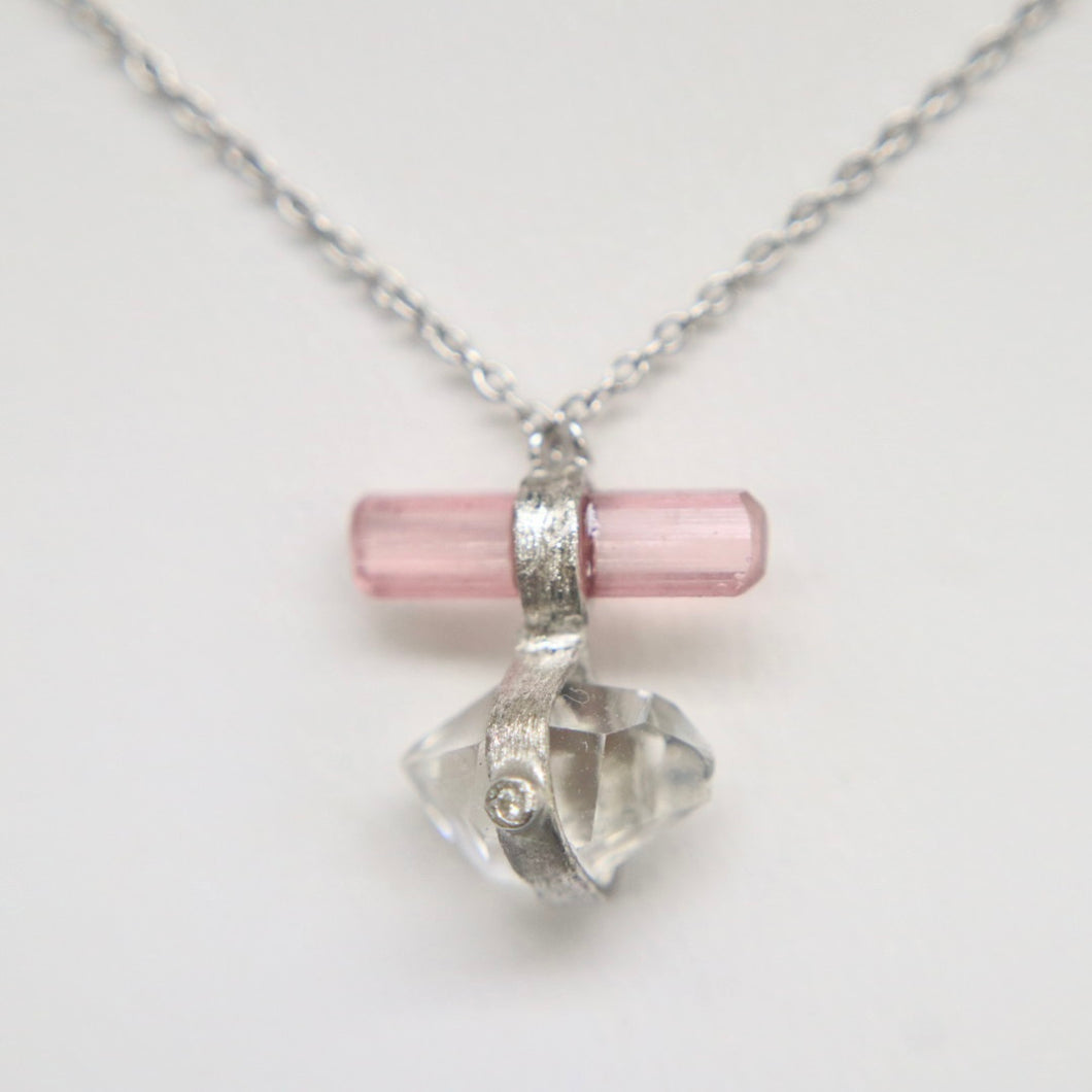 Sterling Silver Pink Tourmaline & Herkimer Diamond Necklace | Felix Z