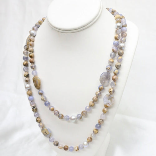 Hand-Knotted Chalcedony & Freshwater Pearl Silk Necklace - The Gem Mine