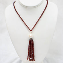Load image into Gallery viewer, Handmade Necklace with Sterling Silver, Faceted Garnet, &amp; White Freshwater Pearls - The Gem Mine
