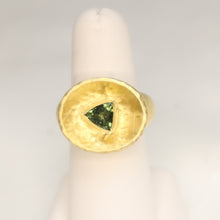 Load image into Gallery viewer, Handmade 24kt Gold over Fine Silver Ring set with Green Tourmaline - The Gem Mine
