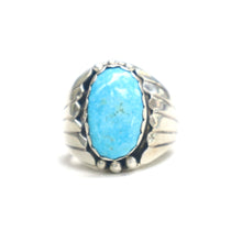 Load image into Gallery viewer, Handmade Sterling Silver Turquoise Ring by Navajo artist Spencer
