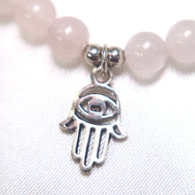 Load image into Gallery viewer, Rose Quartz &amp; Sterling Silver Hamsa Bracelet - The Gem Mine
