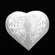 Load image into Gallery viewer, Carved Selenite Heart With Angel Wing Etching
